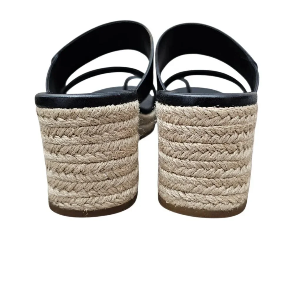 Michael Kors New Women's Jilly Logo Leather Espadrille Wedge Sandals Black 8.5